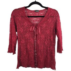 VTG Vixen Red Lace Sheer Cardigan 3/4 Sleeve Whimsigoth‎ Y2K 90's Size Medium